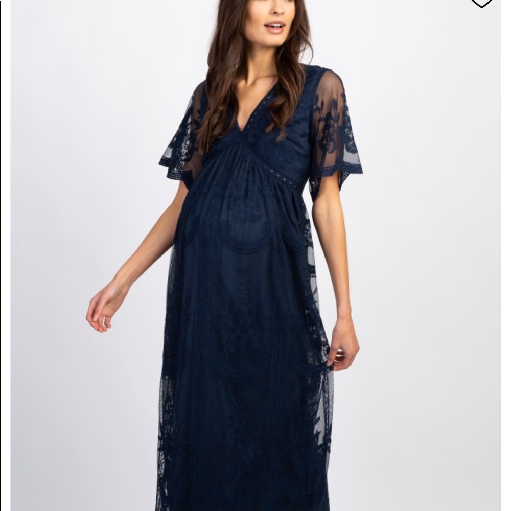 Pink Blush Maternity Dress - Navy